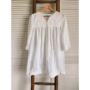 Honeysuckle Rose Embroidered Babydoll Tunic‎ Dress White